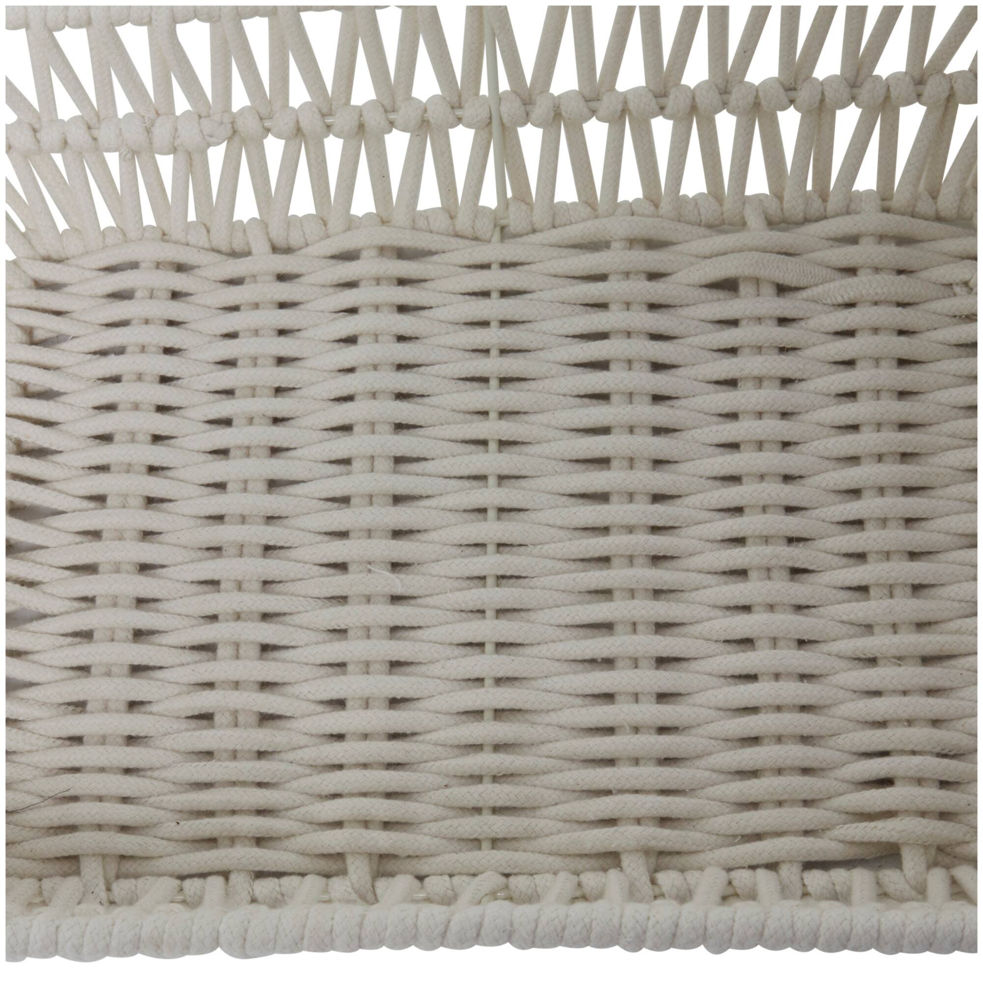 White Cotton Handmade Woven Storage Basket with Handles Set of 2 19", 18"